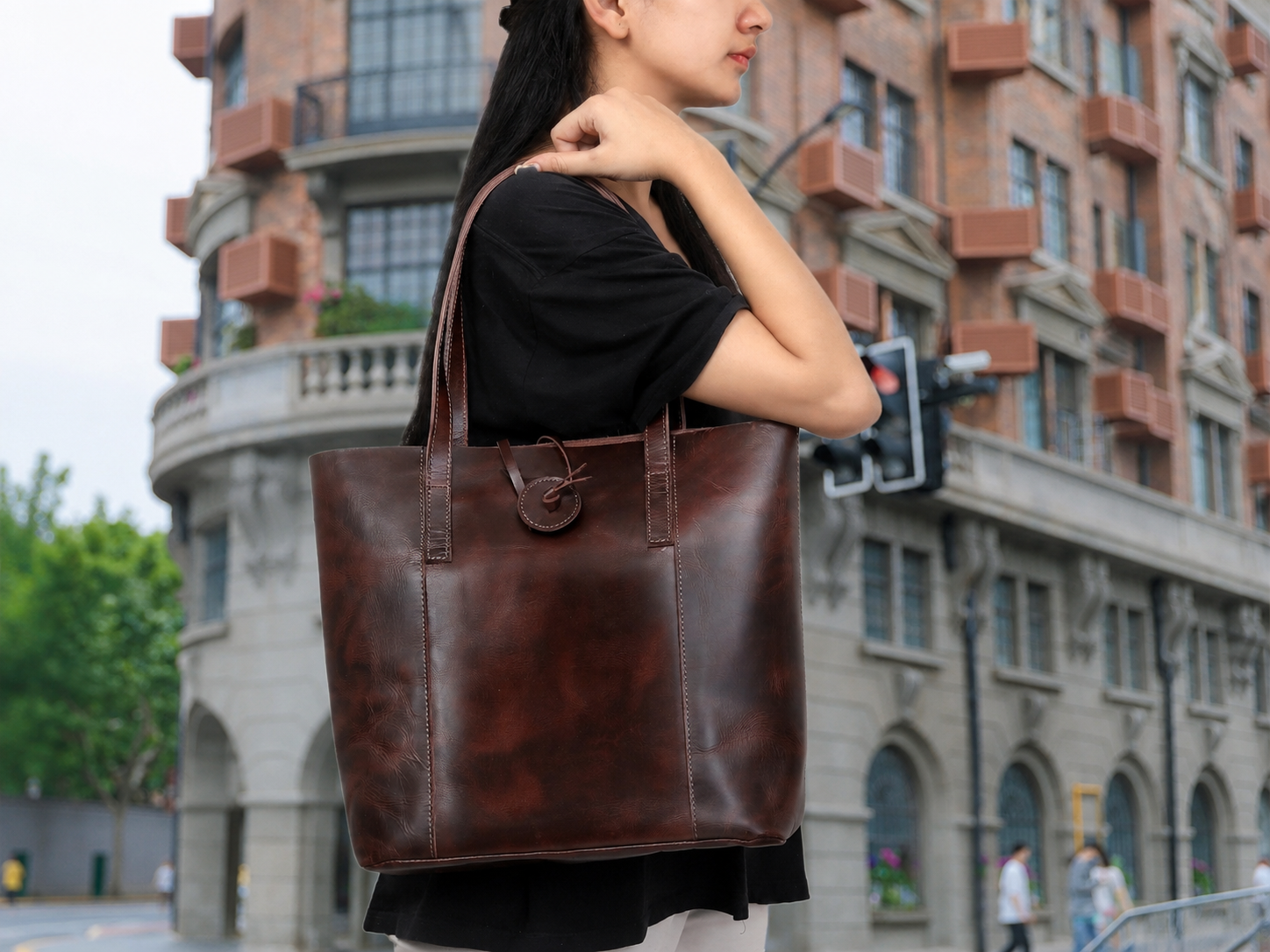 HLB Leather Tote Bag - Burgundy