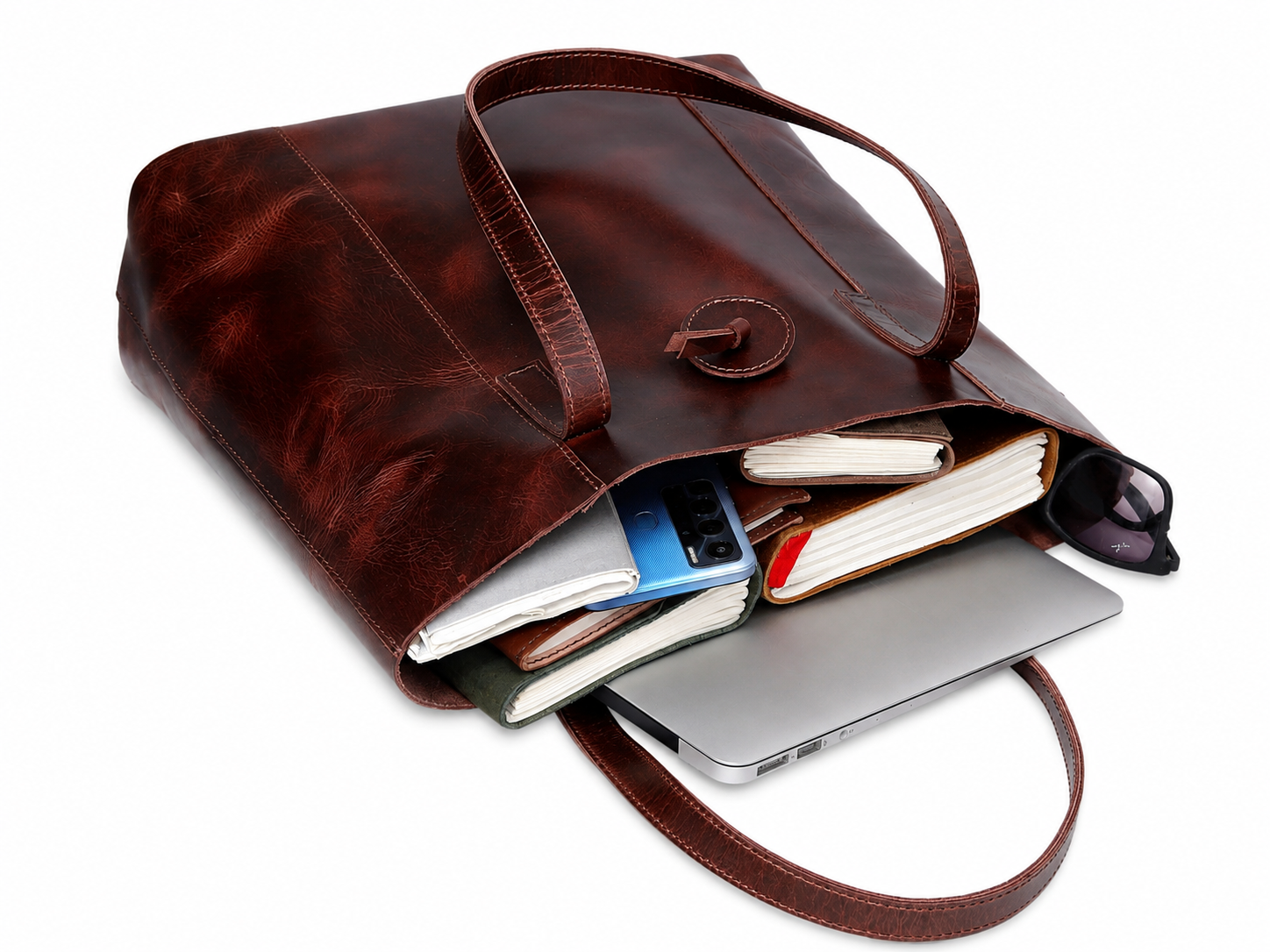 HLB Leather Tote Bag - Burgundy