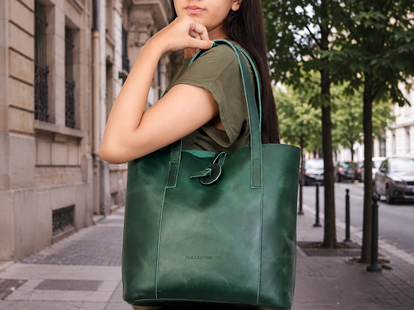 HLB Buffalo Leather Tote Bag - Green
