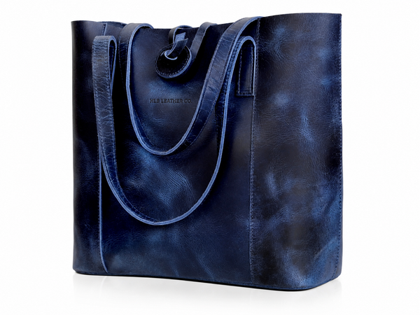 HLB Leather Tote Bag - Blue