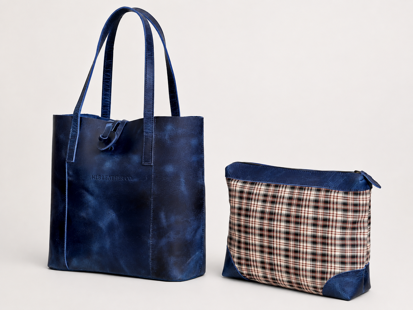 HLB Leather Tote Bag - Blue