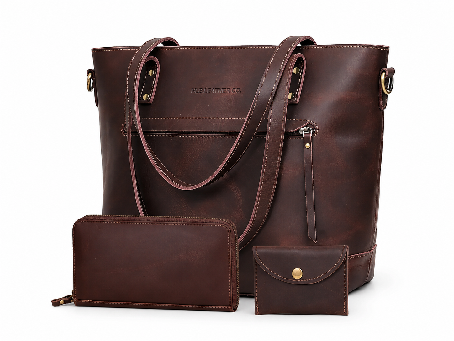 Buffalo Leather Tote Bag Combo - Brown
