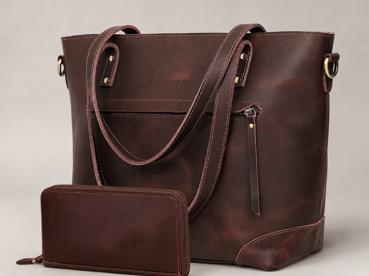 Buffalo Leather Tote Bag Combo - Brown