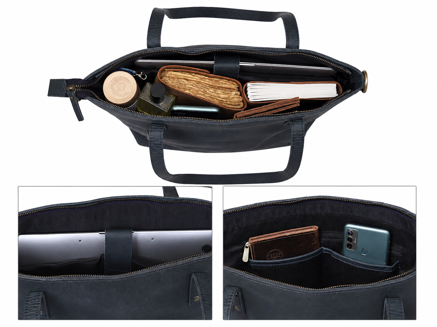 Buffalo Leather Tote Bag - Navy