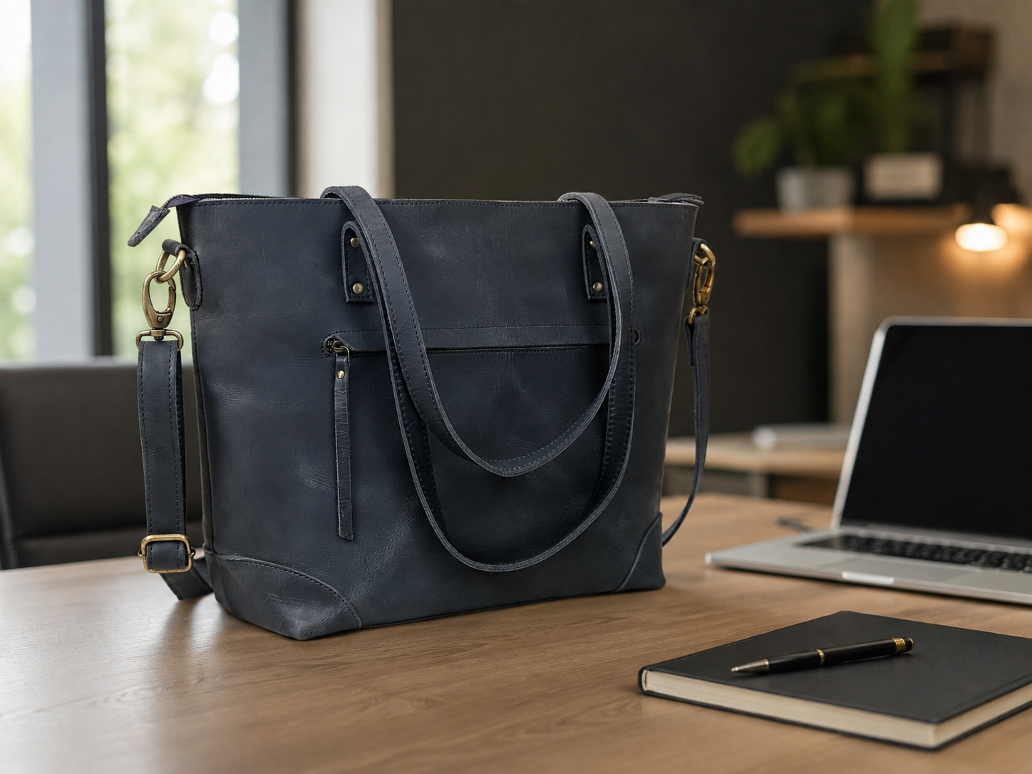 Buffalo Leather Tote Bag - Navy