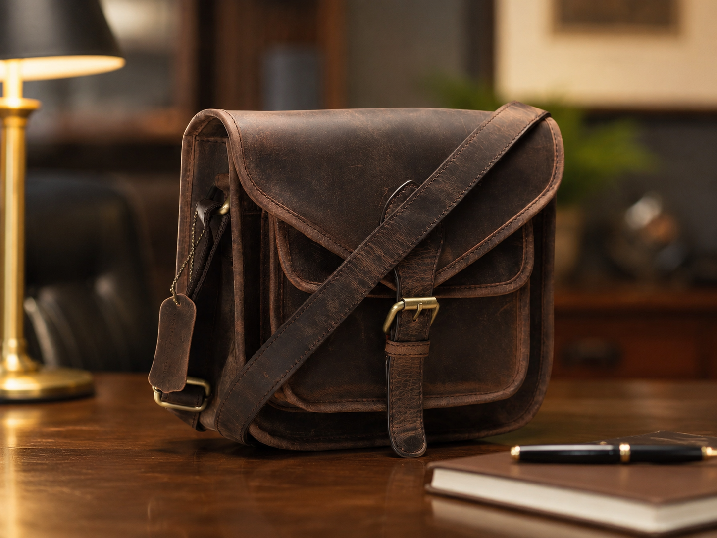 Sedona Vintage Brown Leather Crossbody Bag – Full-Grain Buffalo Shoulder Satchel