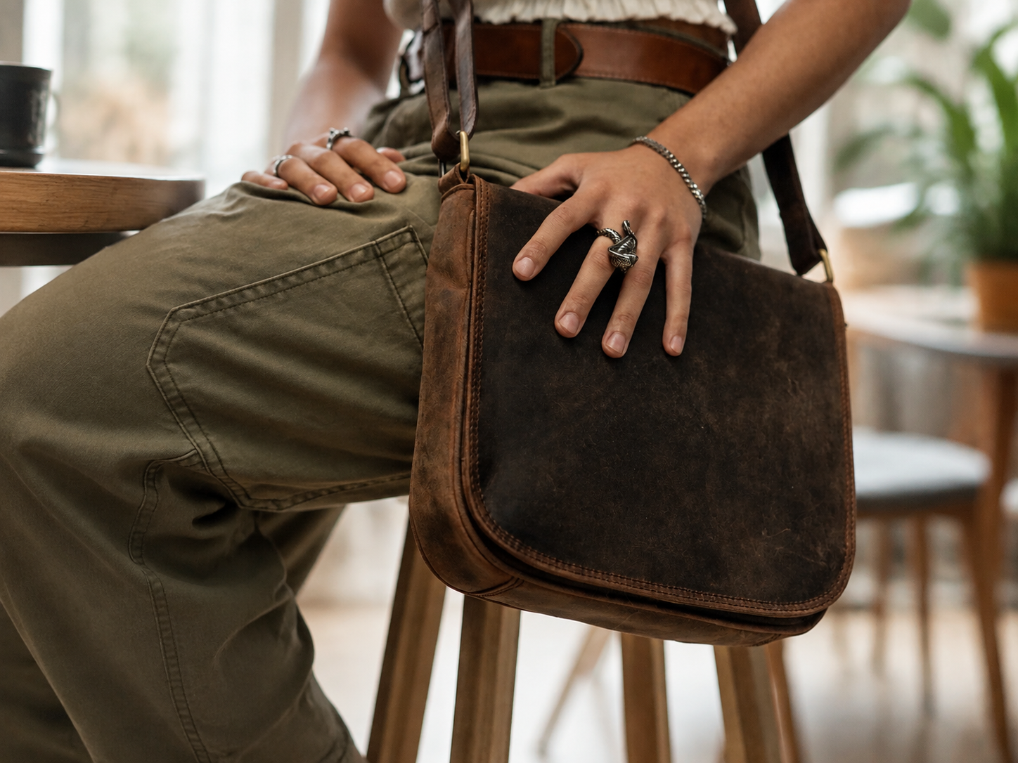 Shanti Vintage Chocolate Brown Leather Crossbody Bag – Medium Everyday Shoulder Purse