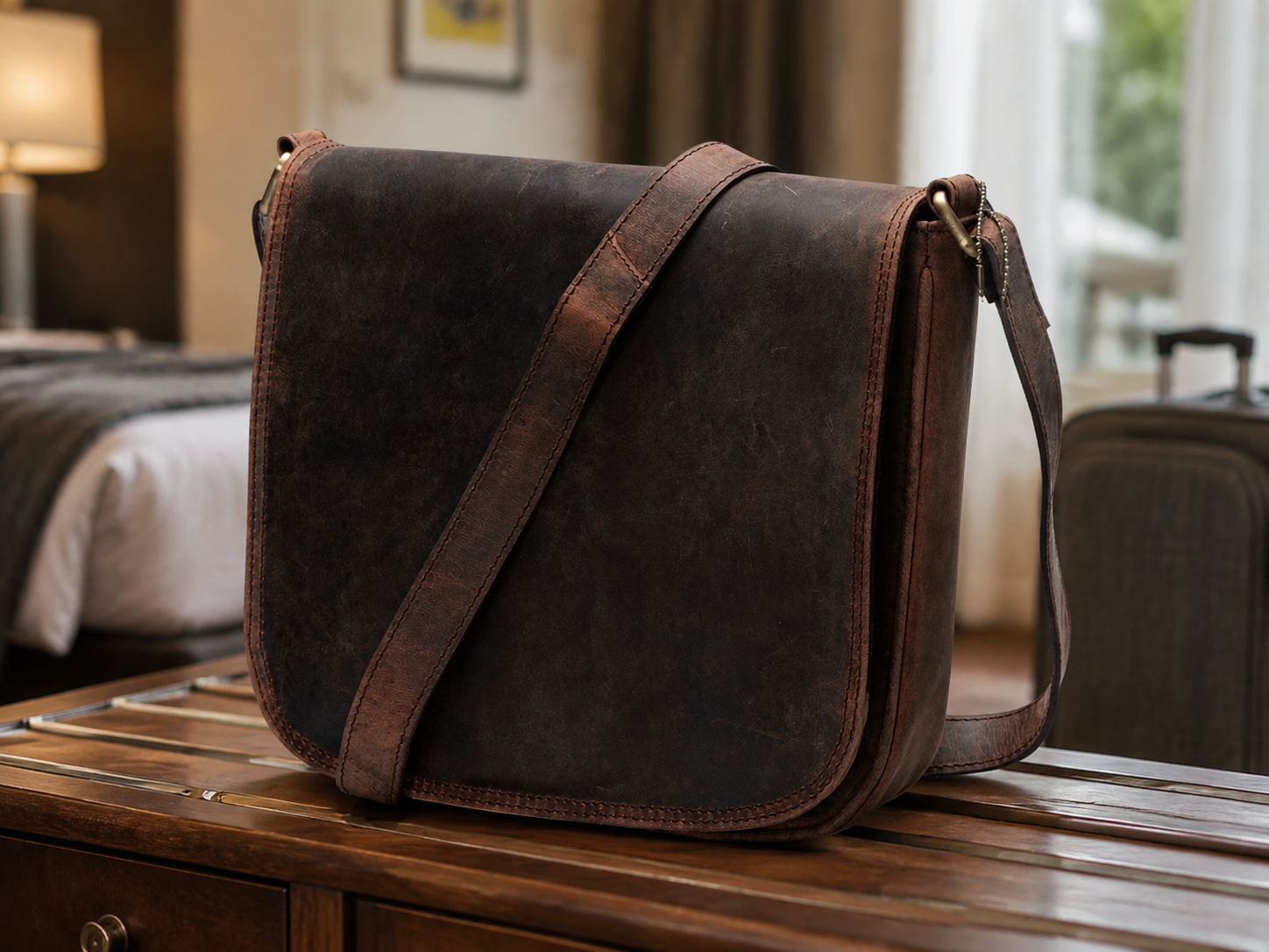 Shanti Vintage Chocolate Brown Leather Crossbody Bag – Medium Everyday Shoulder Purse