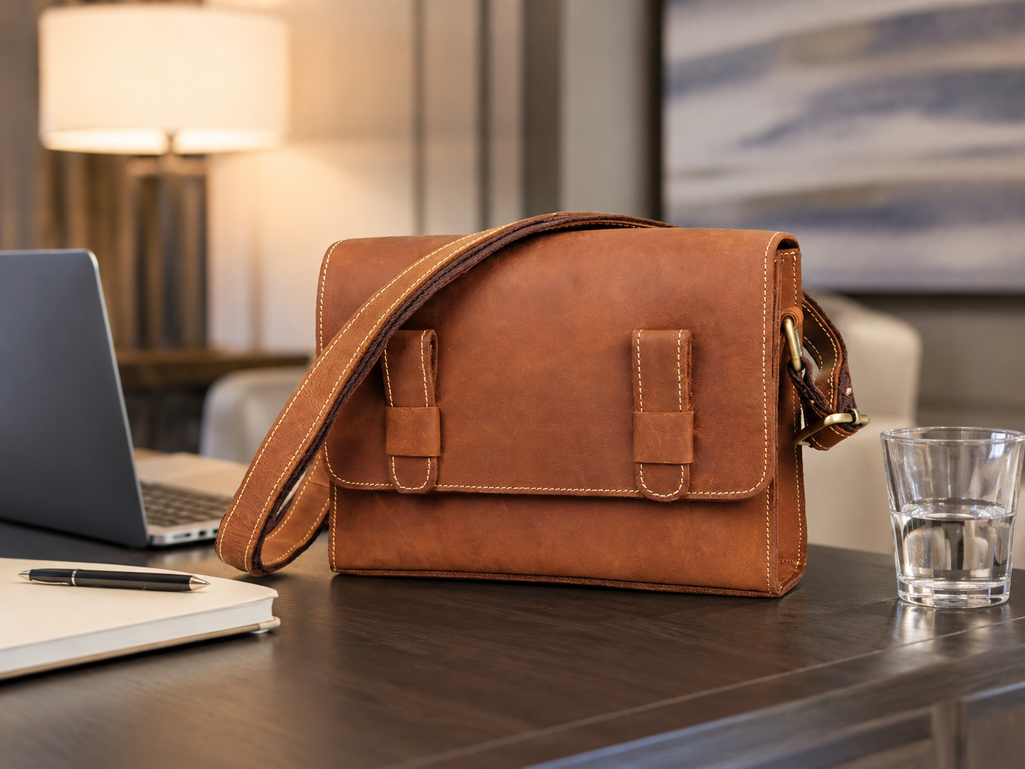 Minimalist Full-Grain Leather Crossbody Satchel – iPad Mini Messenger Bag