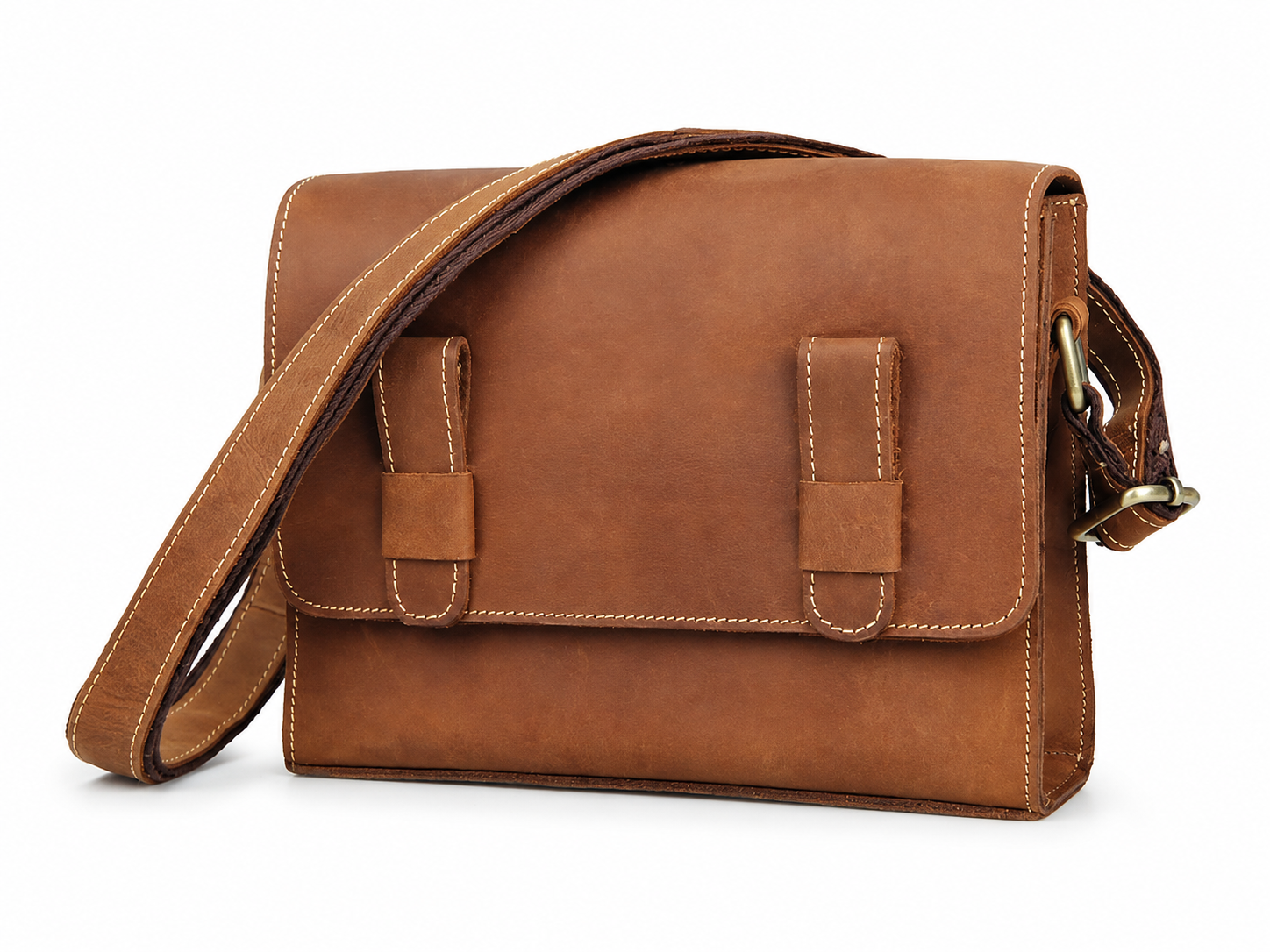 Minimalist Full-Grain Leather Crossbody Satchel – iPad Mini Messenger Bag