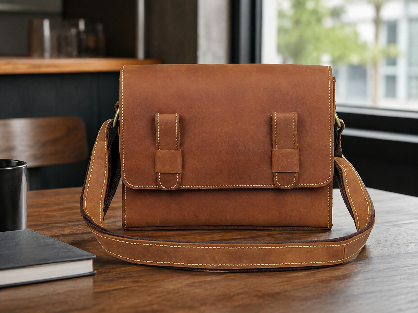 Minimalist Full-Grain Leather Crossbody Satchel – iPad Mini Messenger Bag