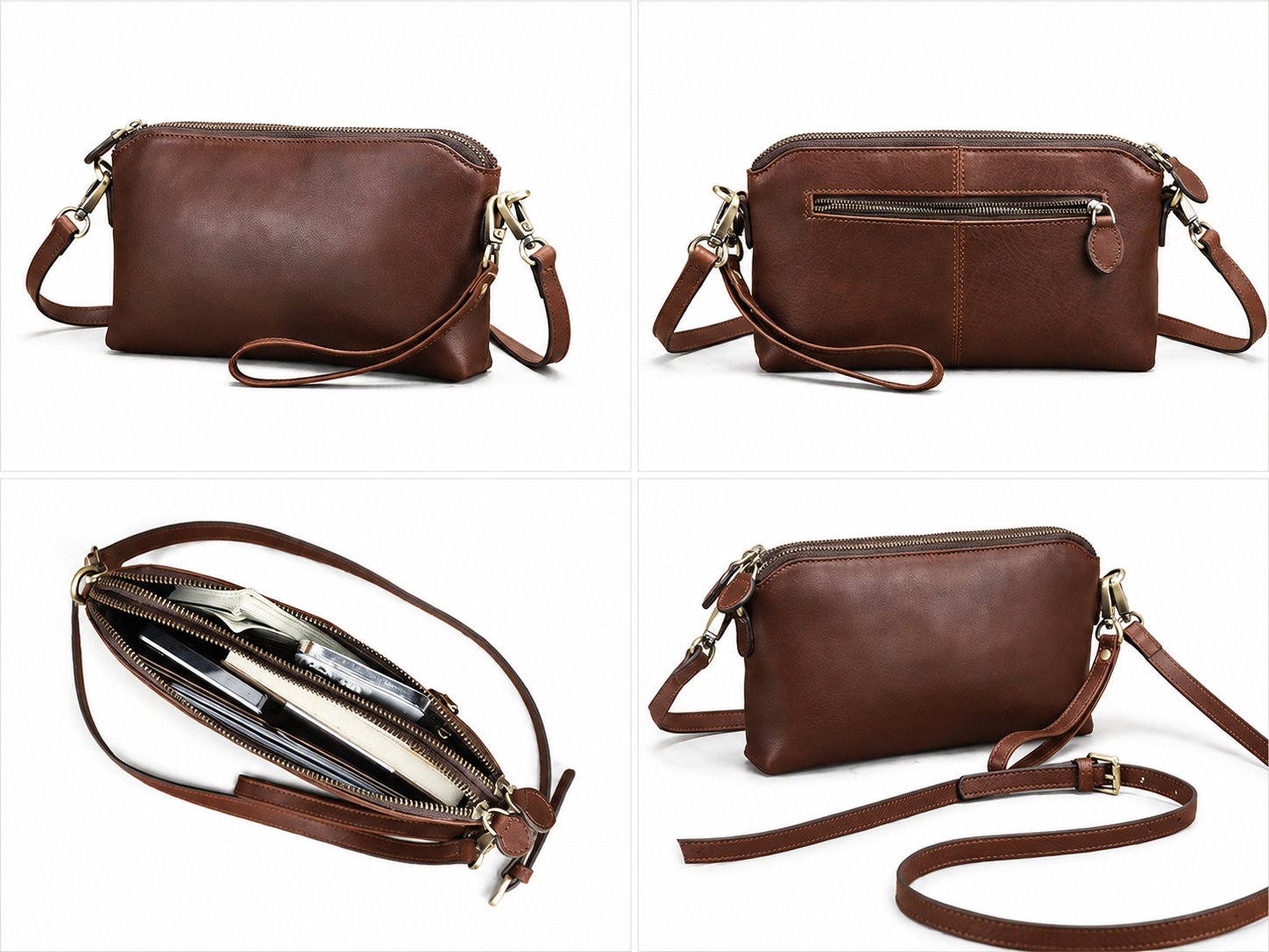 Women's Mini Cowhide Leather Crossbody Clutch – 3-in-1 Shoulder & Wristlet Bag