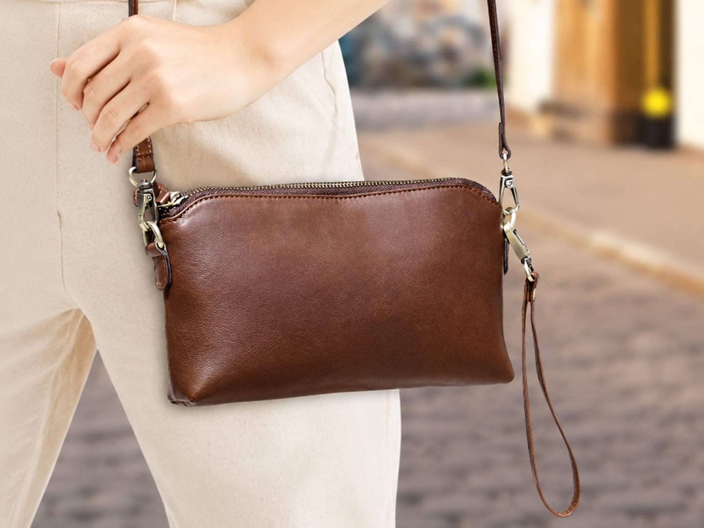 Women's Mini Cowhide Leather Crossbody Clutch – 3-in-1 Shoulder & Wristlet Bag