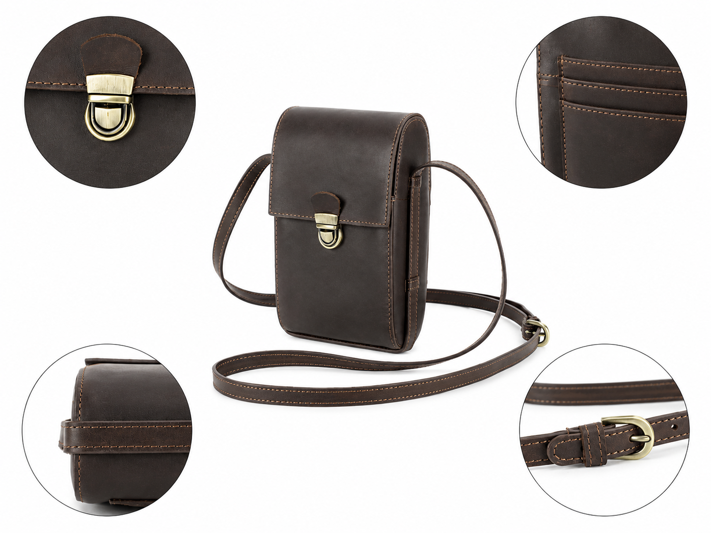 Women's Mini Full-Grain Leather Crossbody Bag – Slim Phone Shoulder Purse