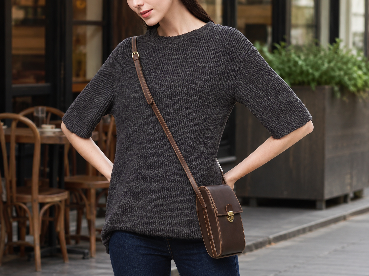 Women's Mini Full-Grain Leather Crossbody Bag – Slim Phone Shoulder Purse