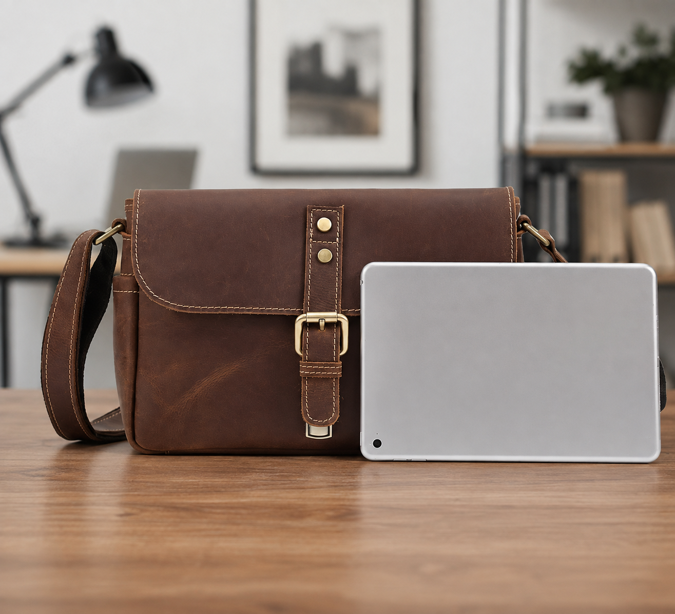 Vintage Full-Grain Leather Small Crossbody Bag – Buckle Shoulder Purse
