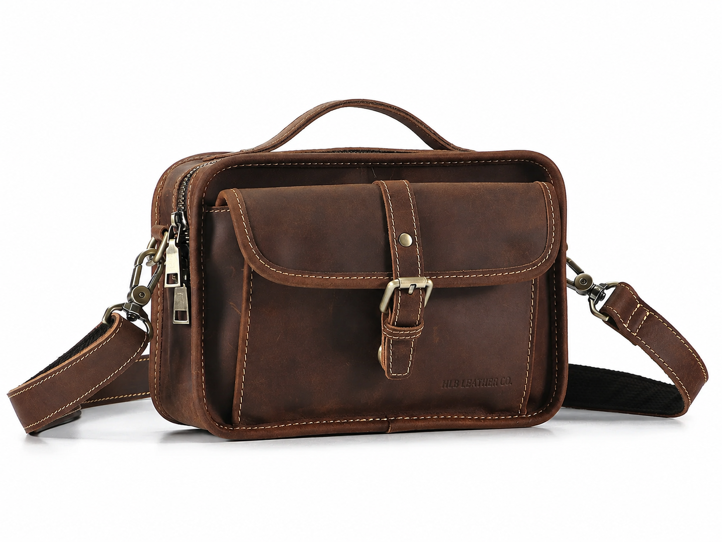 Vintage Leather Mini Crossbody Satchel – Hand-Stitched iPad Mini Shoulder Bag