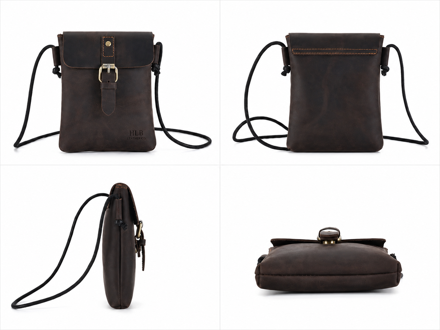 Unisex Vintage Full-Grain Leather Phone Crossbody Bag – Compact Everyday Purse