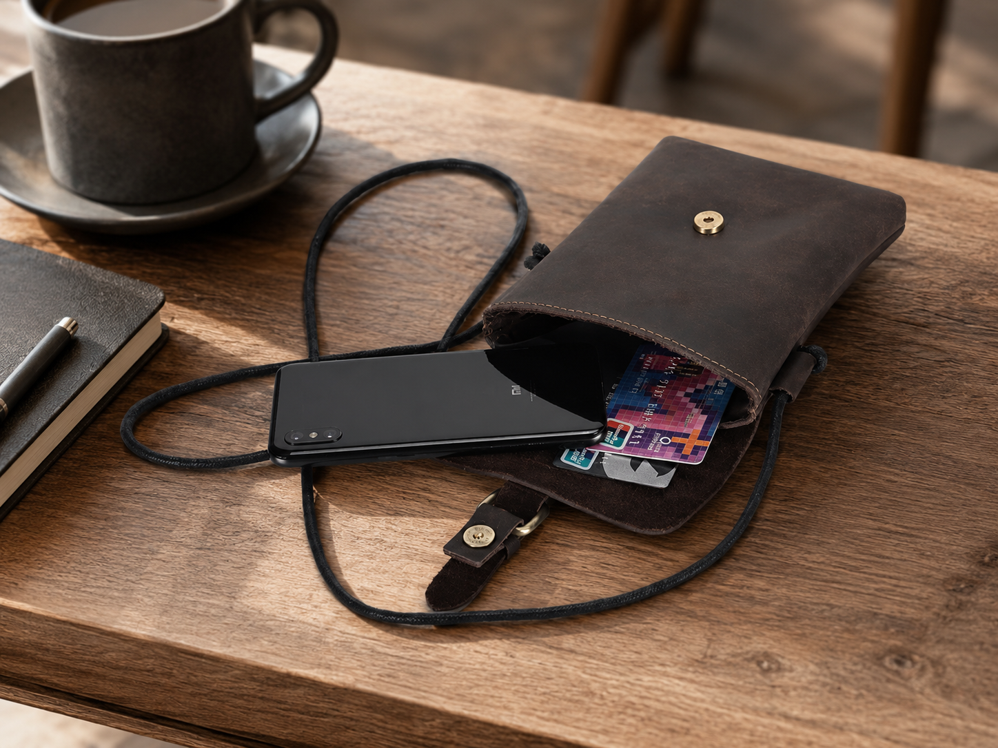 Unisex Vintage Full-Grain Leather Phone Crossbody Bag – Compact Everyday Purse