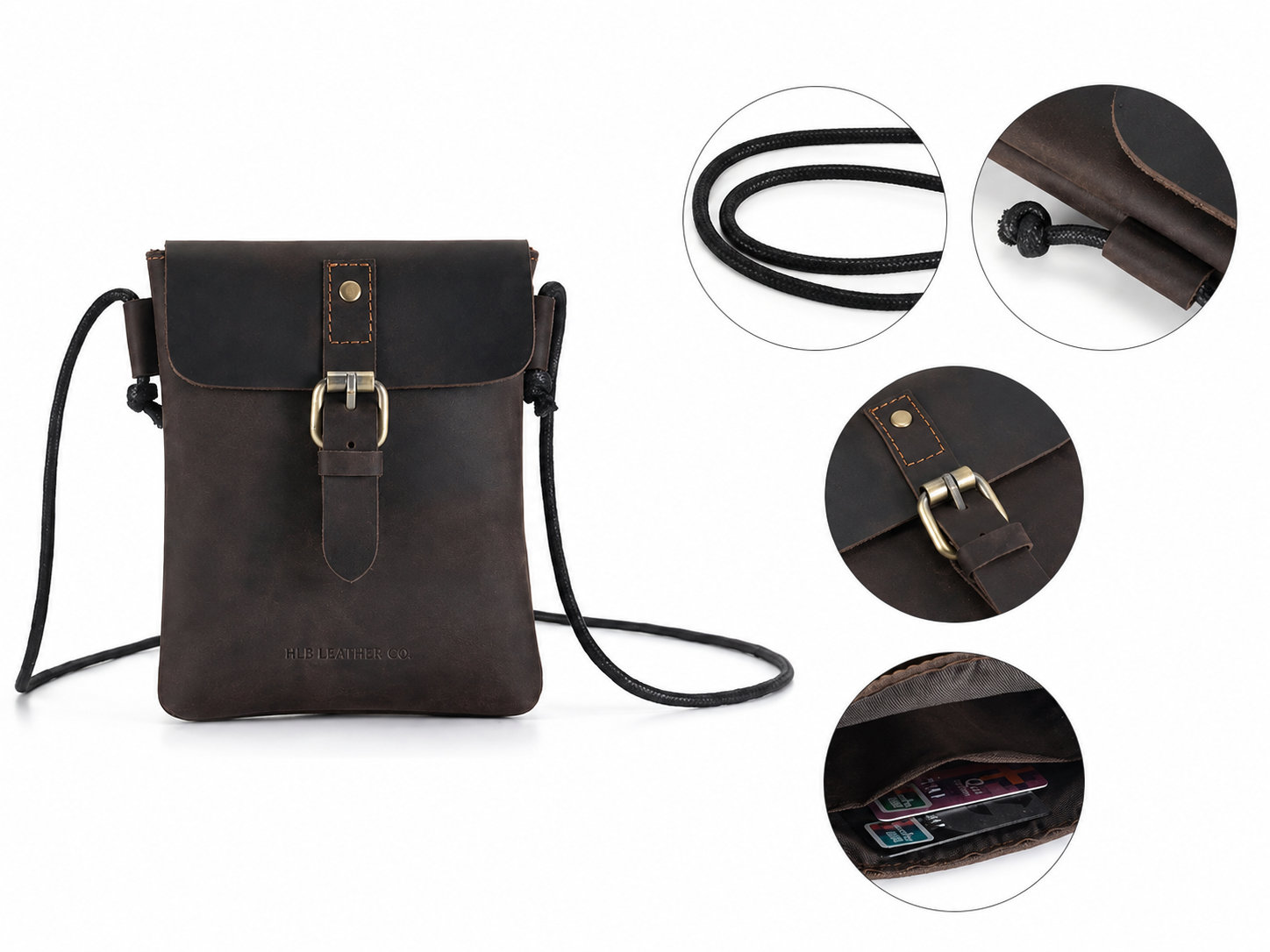 Unisex Vintage Full-Grain Leather Phone Crossbody Bag – Compact Everyday Purse