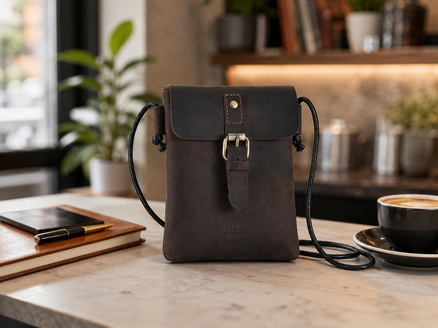 Unisex Vintage Full-Grain Leather Phone Crossbody Bag – Compact Everyday Purse