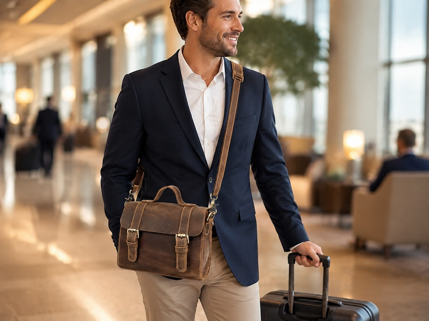 Unisex Full-Grain Leather Crossbody Satchel – iPad Mini Office & Everyday Bag