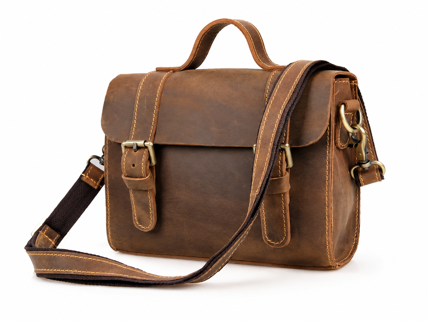 Unisex Full-Grain Leather Crossbody Satchel – iPad Mini Office & Everyday Bag