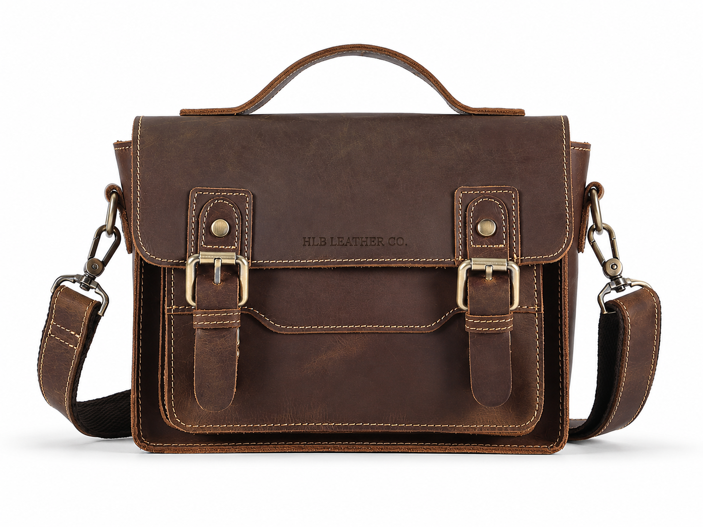 Unisex Full-Grain Leather Messenger Satchel – Small Vintage Crossbody Handbag