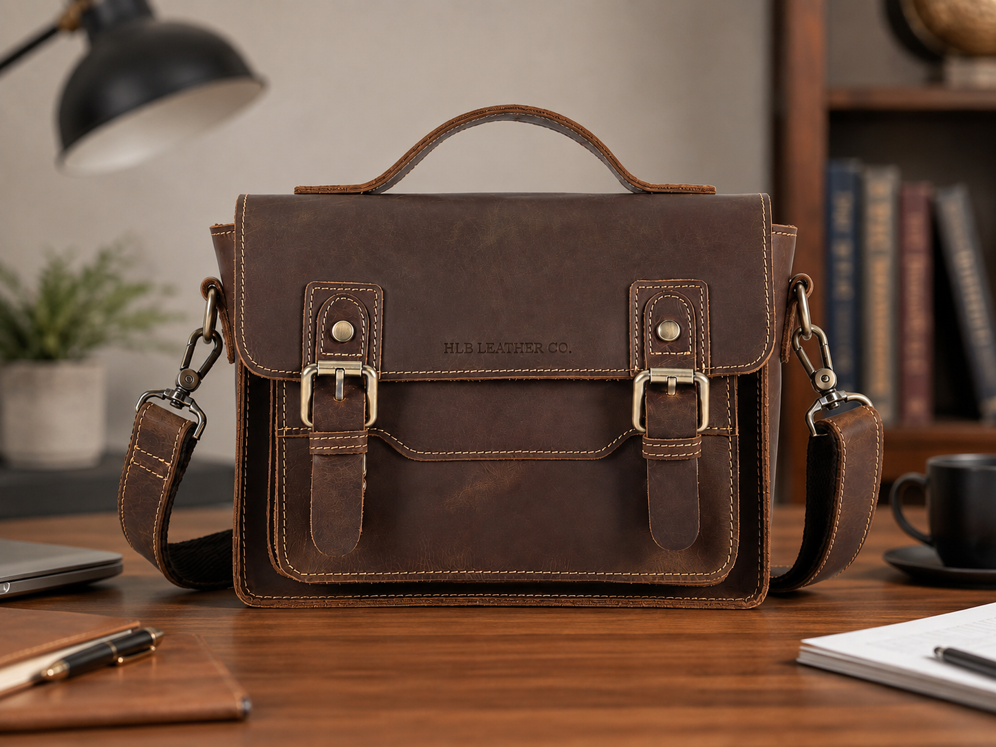 Unisex Full-Grain Leather Messenger Satchel – Small Vintage Crossbody Handbag