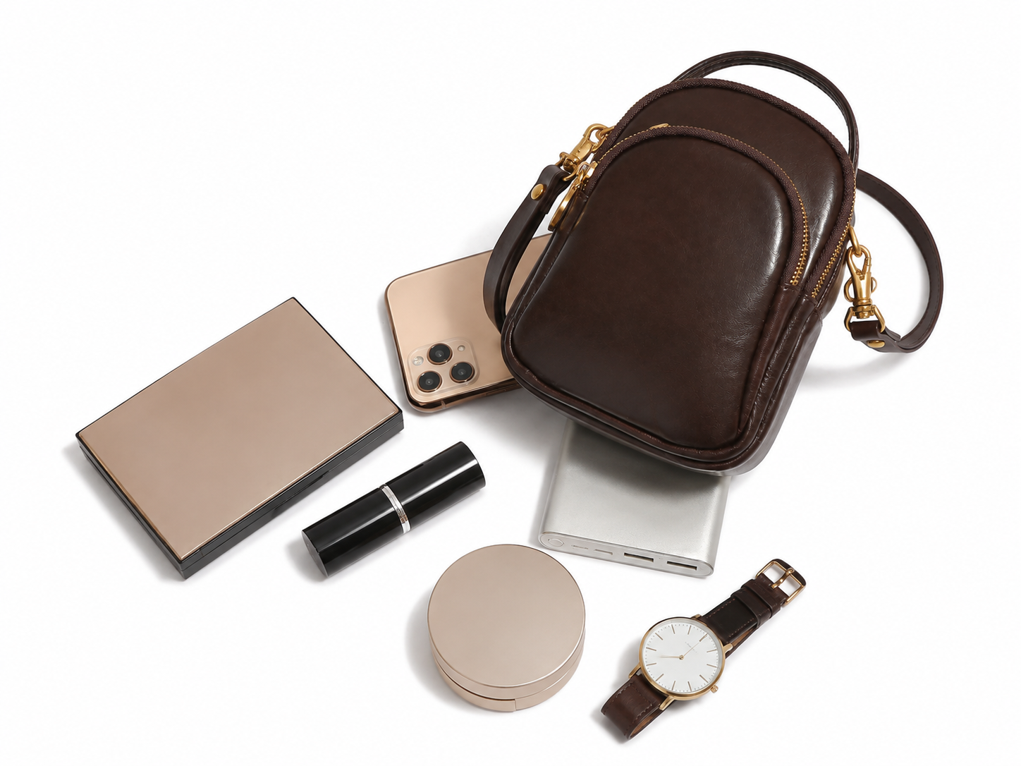 Soft Vegetable-Tanned Leather Crossbody Bag – Multi-Compartment Everyday Purse
