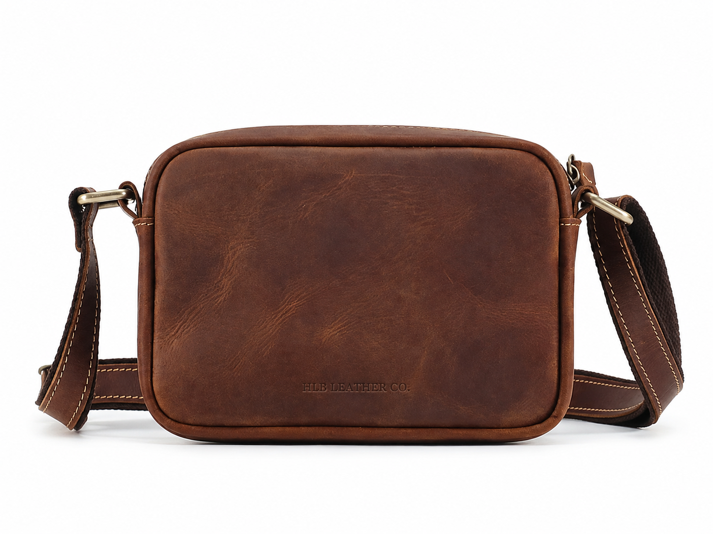 Vintage Full-Grain Leather Mini Crossbody Bag – Hand-Stitched Everyday Purse