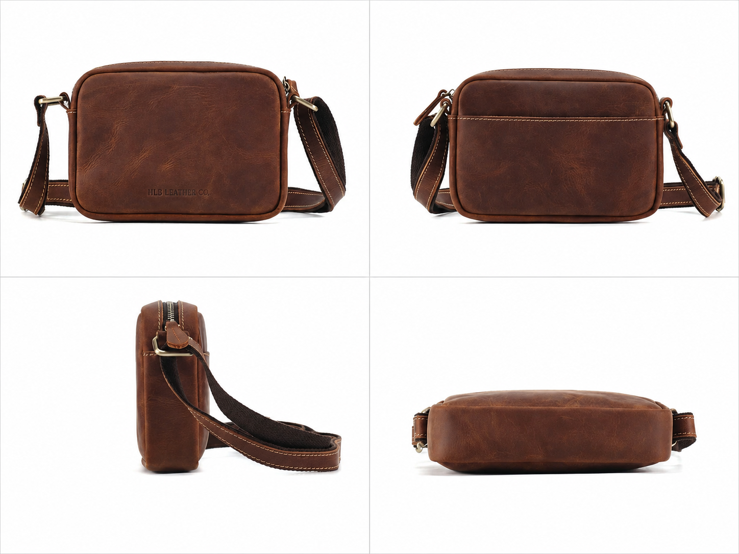 Vintage Full-Grain Leather Mini Crossbody Bag – Hand-Stitched Everyday Purse