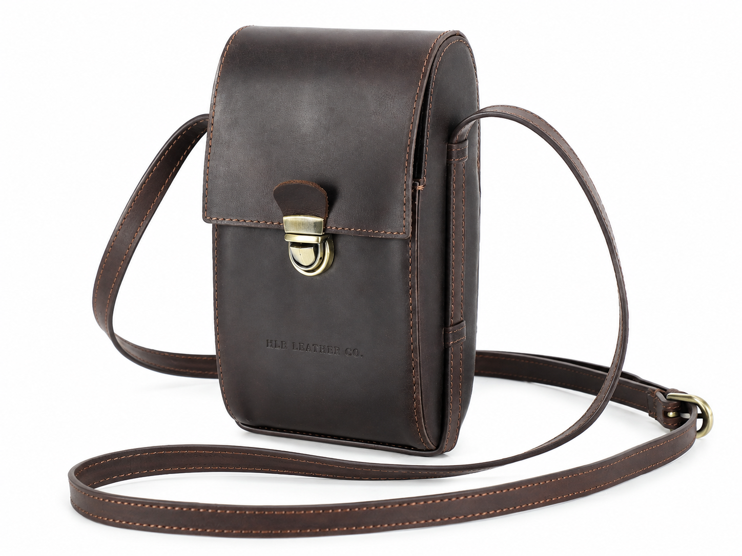 Women's Mini Full-Grain Leather Crossbody Phone Bag – Buckle Shoulder Purse for 6.7" Phones