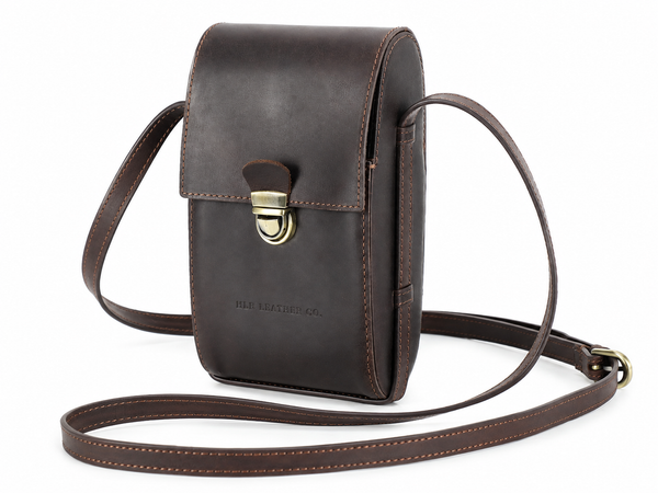 Women's Mini Full-Grain Leather Crossbody Phone Bag – Buckle Shoulder Purse for 6.7" Phones