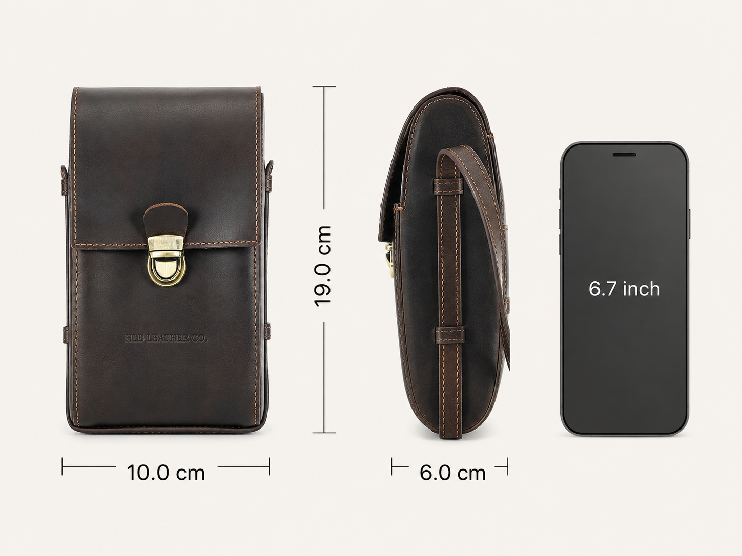 Women's Mini Full-Grain Leather Crossbody Phone Bag – Buckle Shoulder Purse for 6.7" Phones