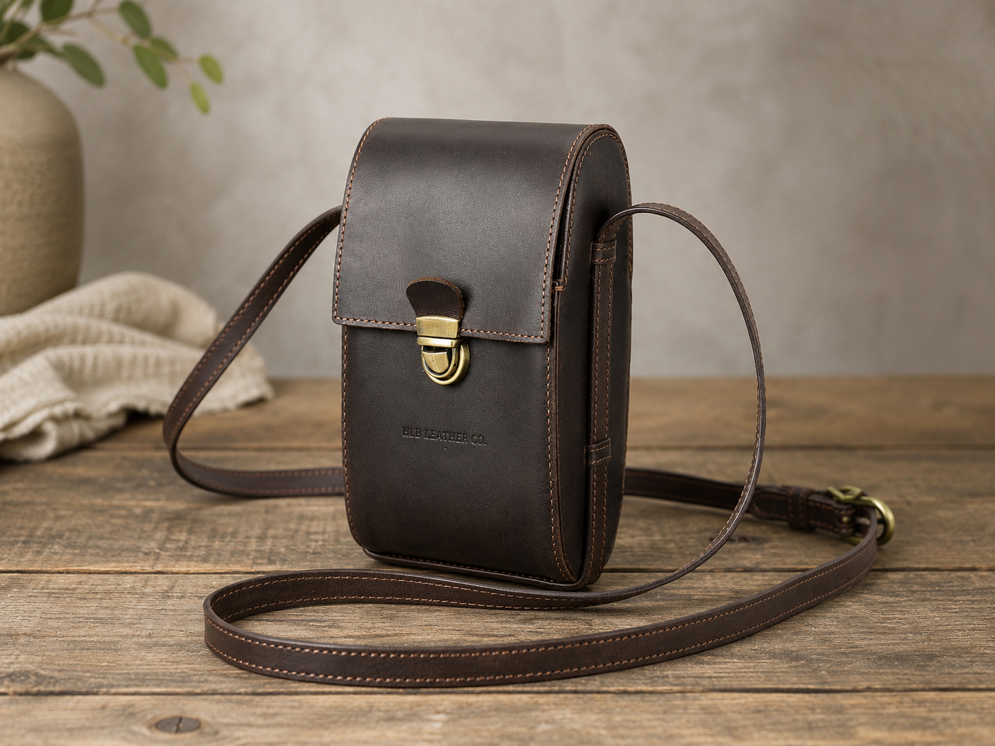 Women's Mini Full-Grain Leather Crossbody Phone Bag – Buckle Shoulder Purse for 6.7" Phones