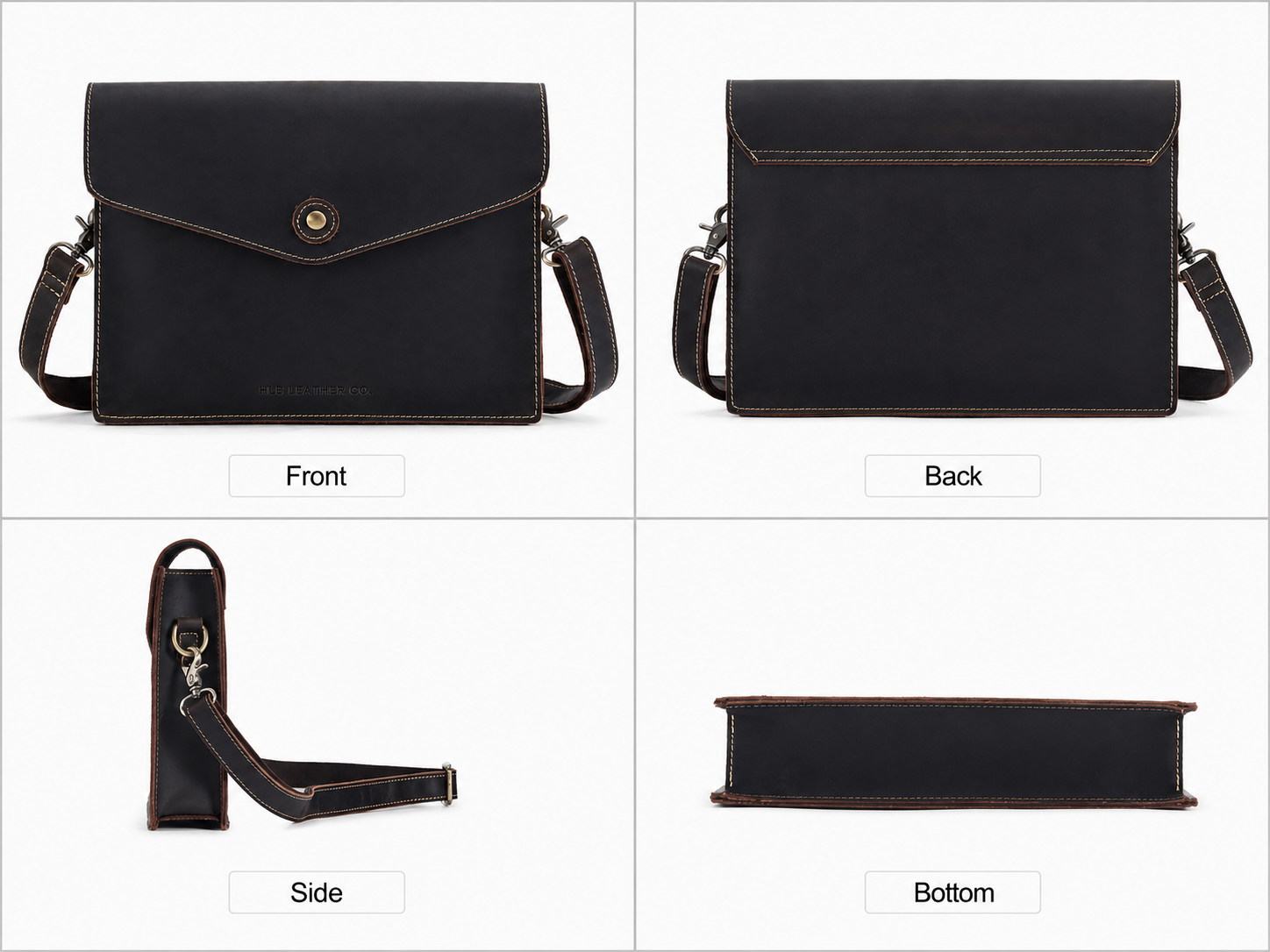Dark Brown Full-Grain Leather Crossbody Satchel – Envelope Clutch & iPad Mini Bag