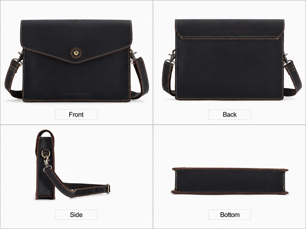 Dark Brown Full-Grain Leather Crossbody Satchel – Envelope Clutch & iPad Mini Bag