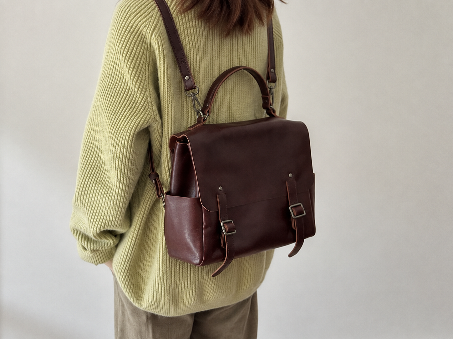 Vintage Womens Leather Backpack, Handmade Full Grain Leather Backpack for School