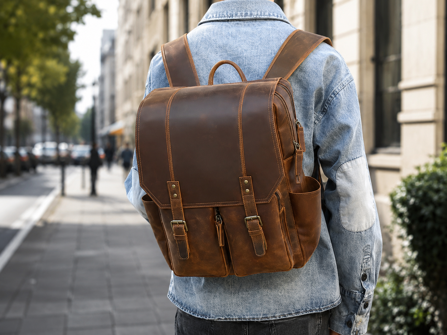 ROCKCOW Handmade Leather Travel Backpack, Designer Backpack, School Backpack