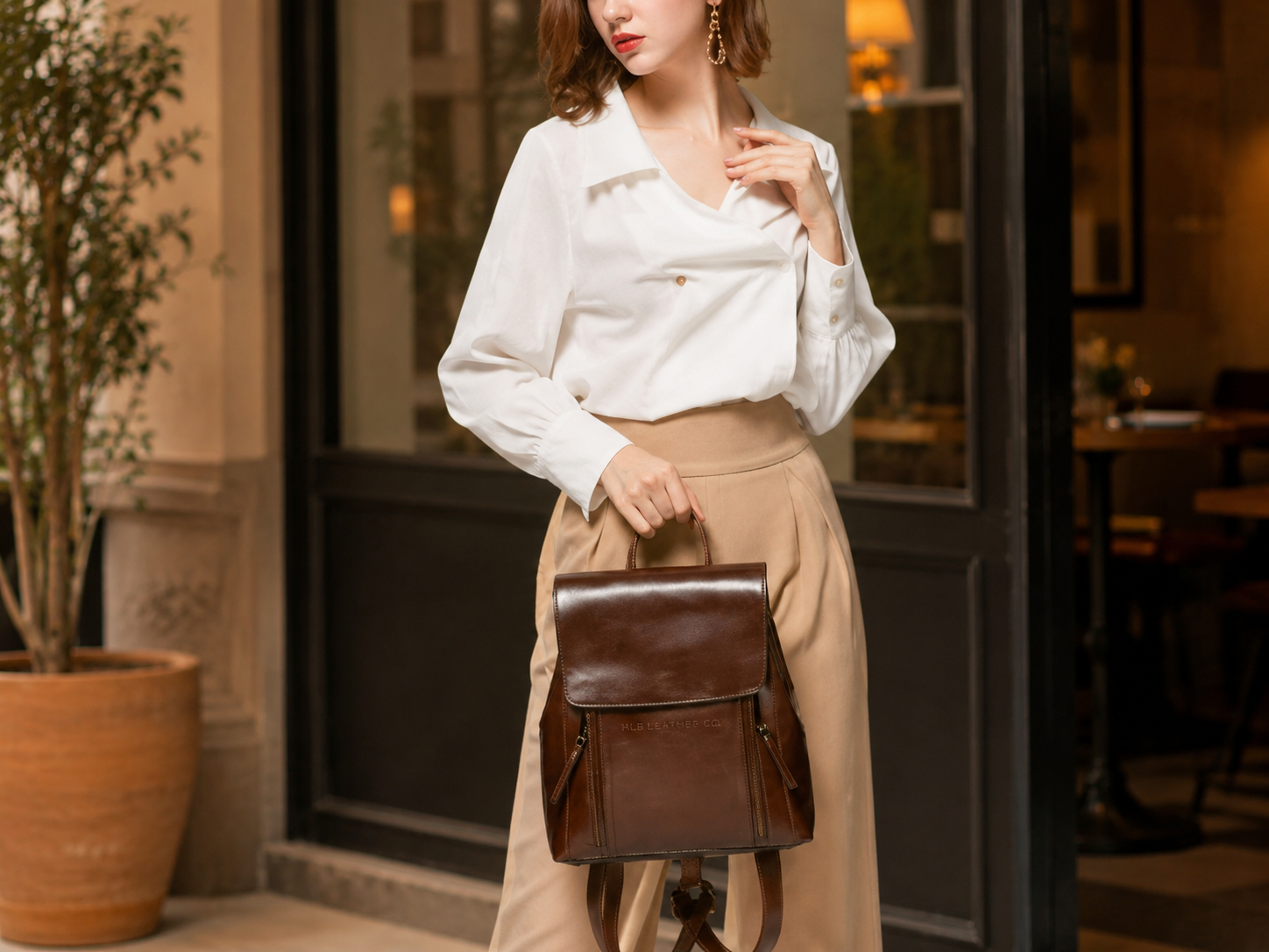 Top Grain Leather Backpack For Women, Female Leather Designer Backpack, Stylish School Backpack