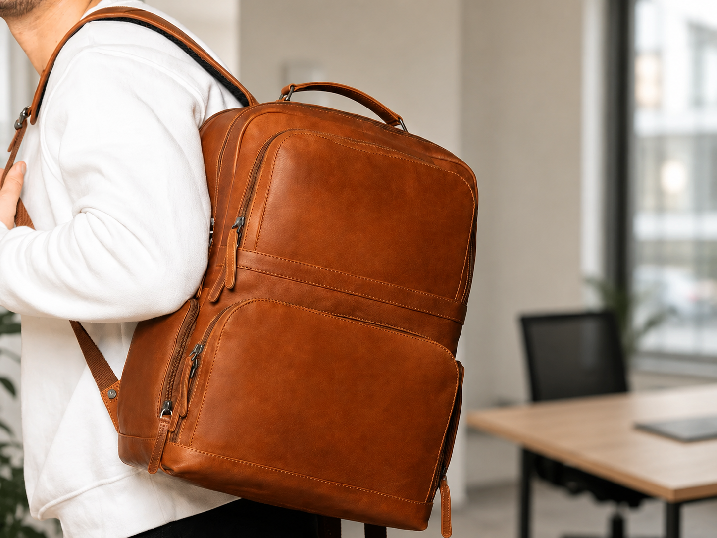 Leather Laptop Backpack Cognac Lennox