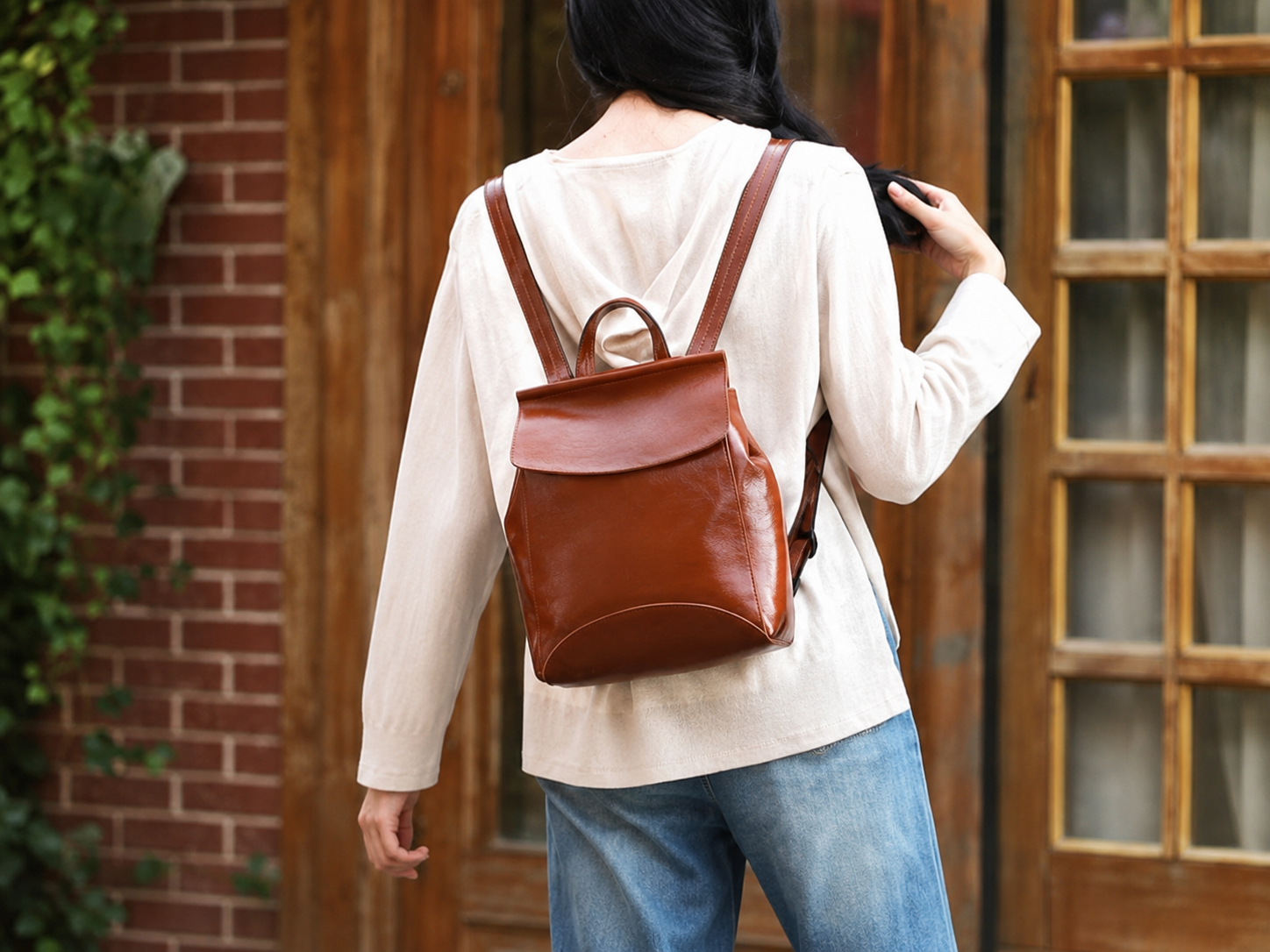 Vintage Leather College Backpack, Shoulder Bag, Fashion Handbags For Women 9212