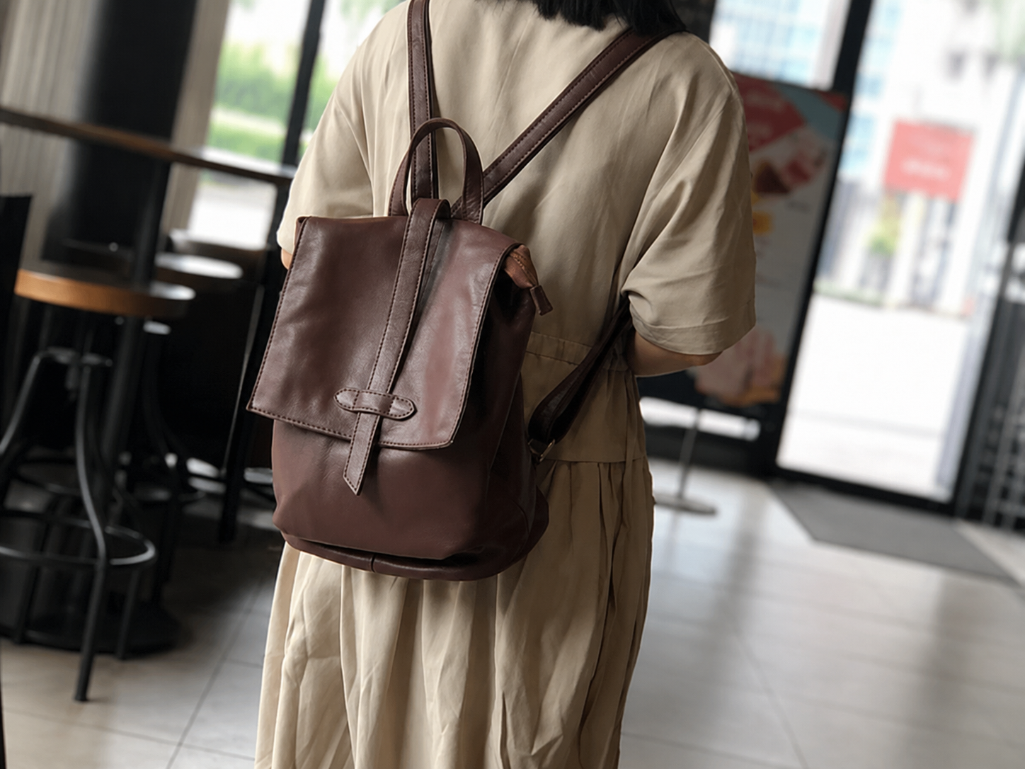 Genuine Leather Backpack Purse for Women, Full Grain Leather Handmade Bag for School