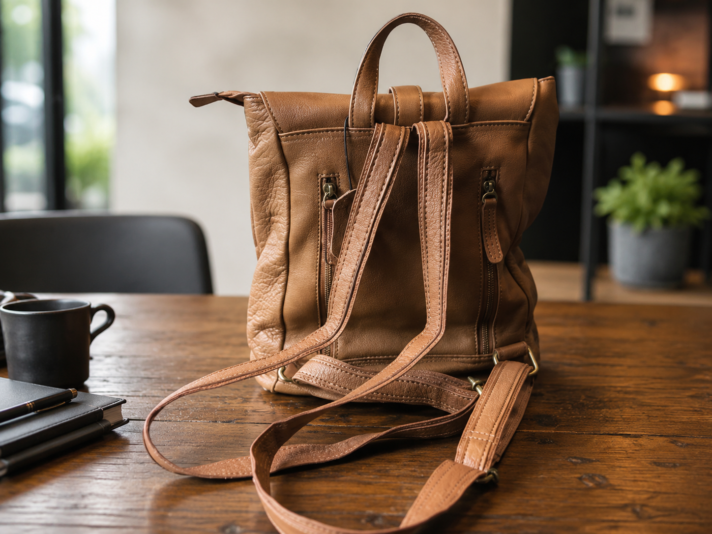 Genuine Leather Backpack Purse for Women, Full Grain Leather Handmade Bag for School
