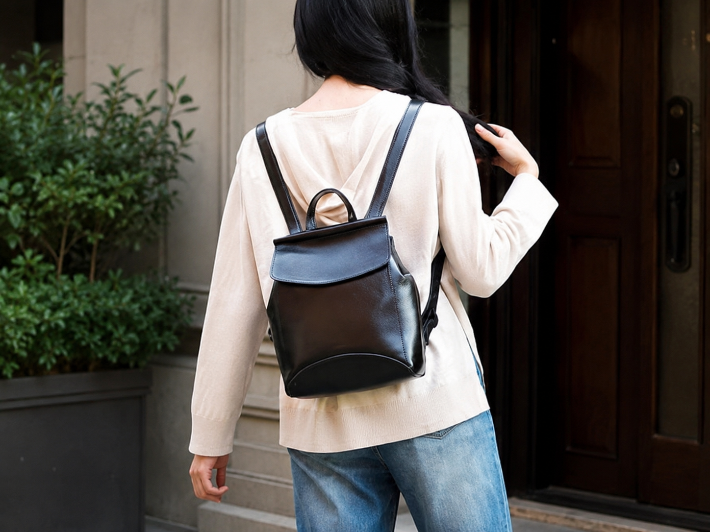 Vintage Leather College Backpack, Shoulder Bag, Fashion Handbags For Women