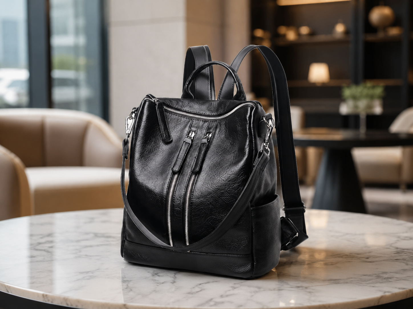 Women Leather Shoulder Bag, Convertible Backpack, Full Grain Leather Backpack Purse