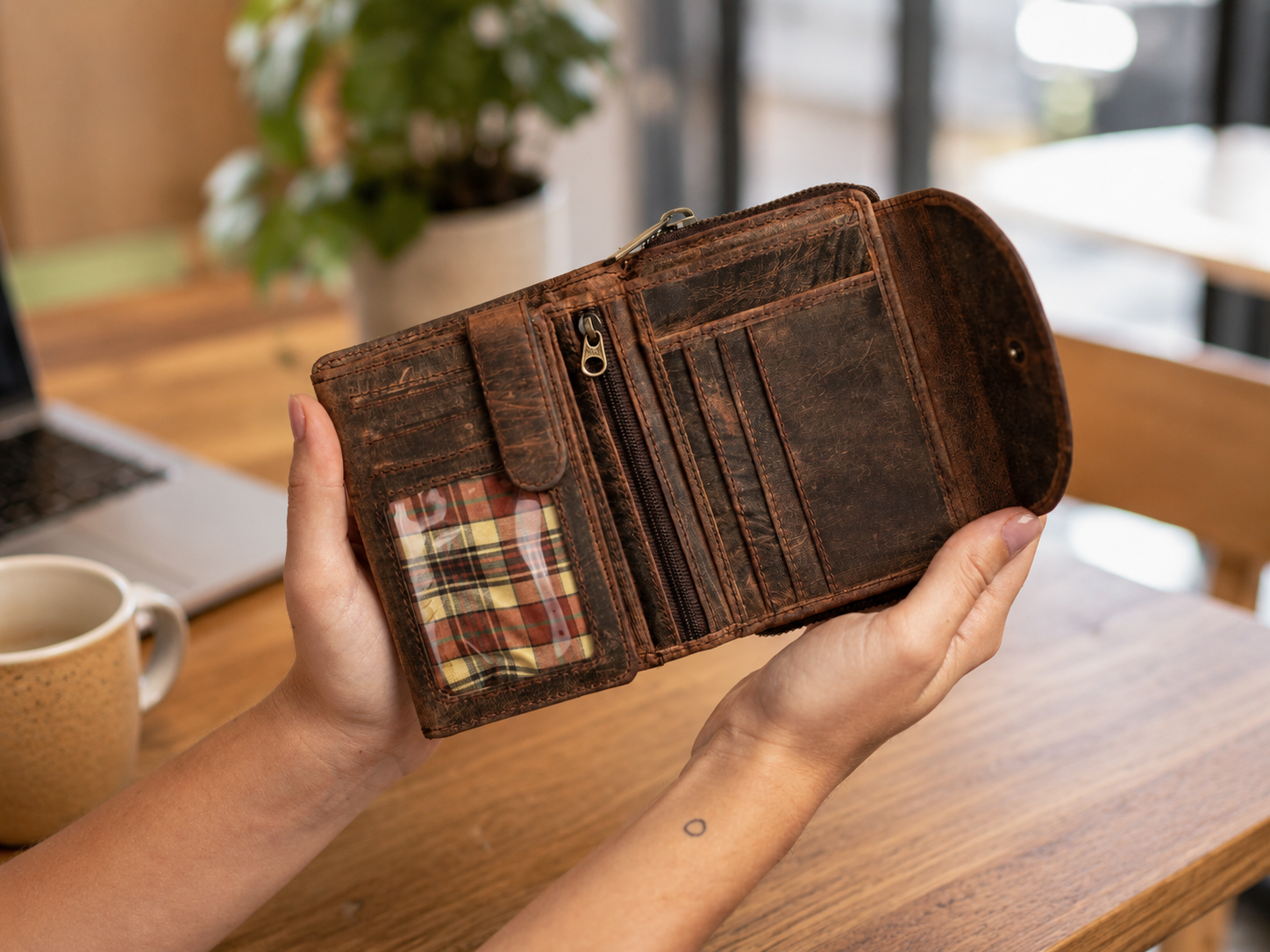 BRIA Women's Full-Grain Leather Trifold Wallet – RFID Card, Coin & ID Organizer