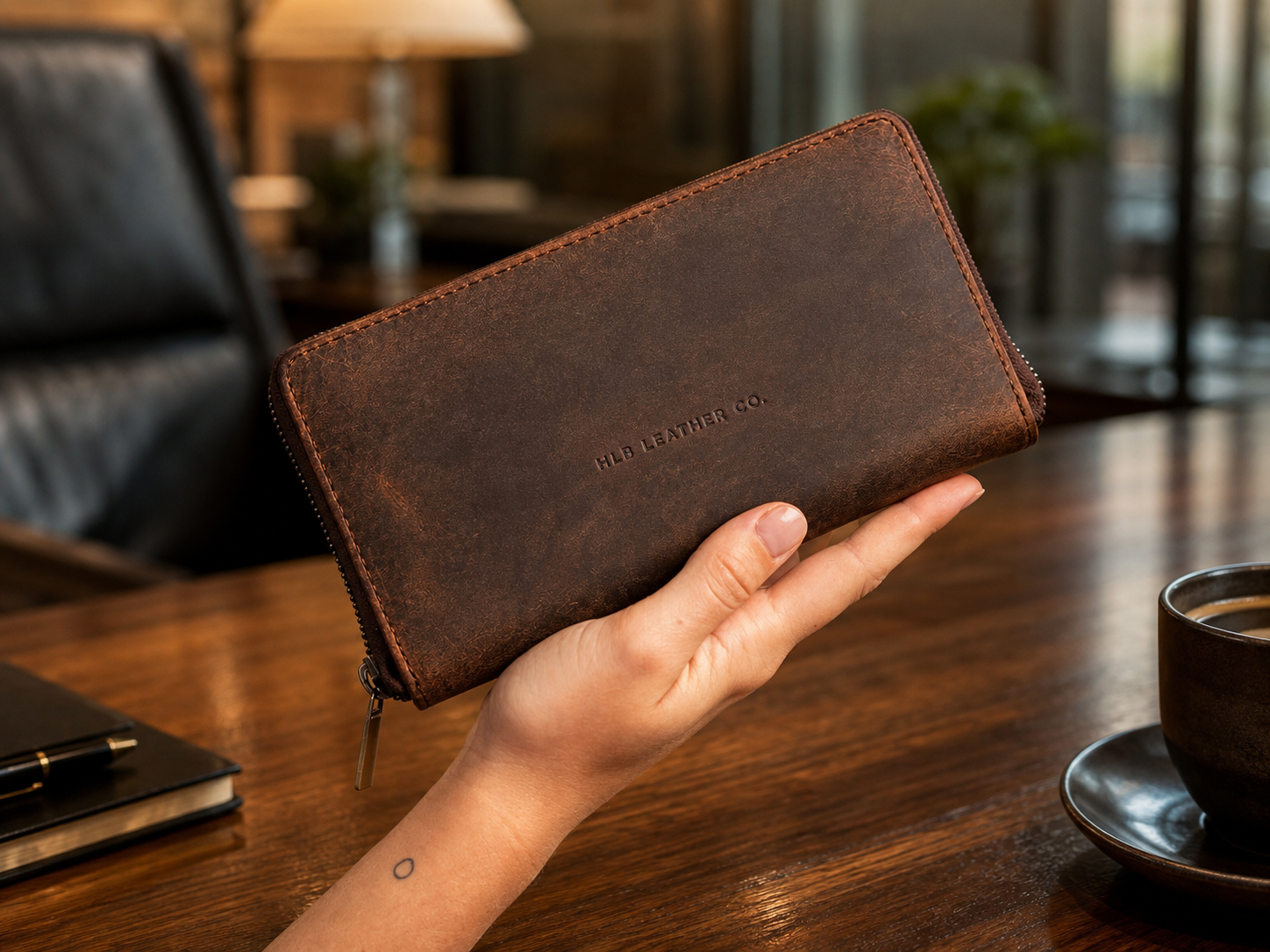 Candice Full-Grain Leather Zip Wallet – RFID 12-Card & Cash Organizer