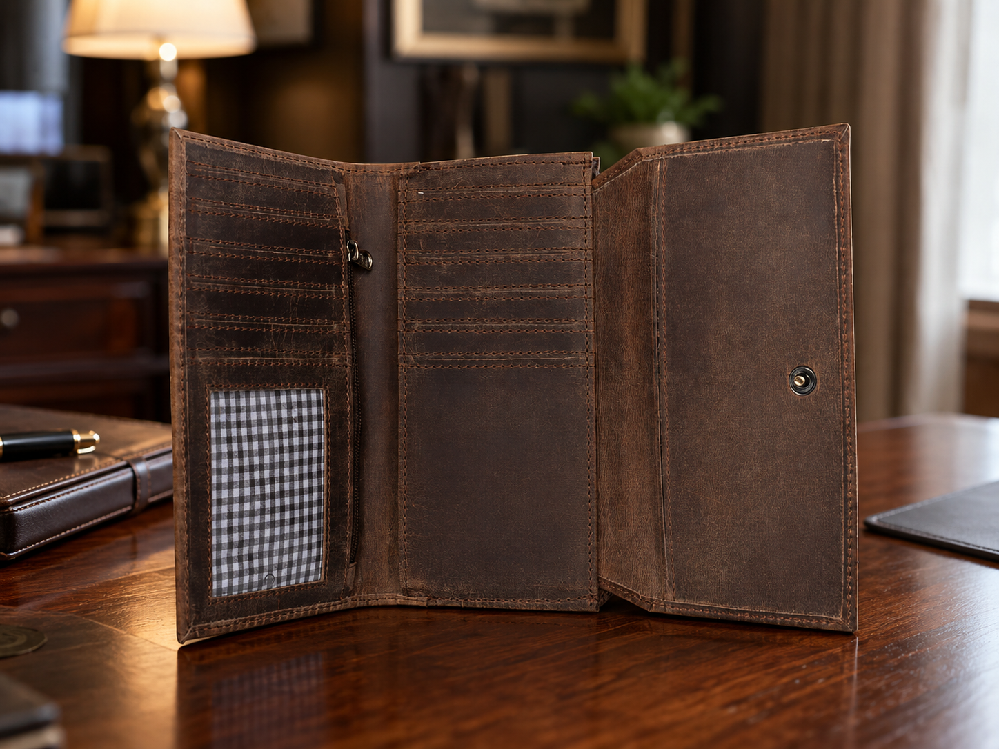 Laurel Women's Full-Grain Leather Trifold Wallet – Compact Card, Cash & Coin Organizer
